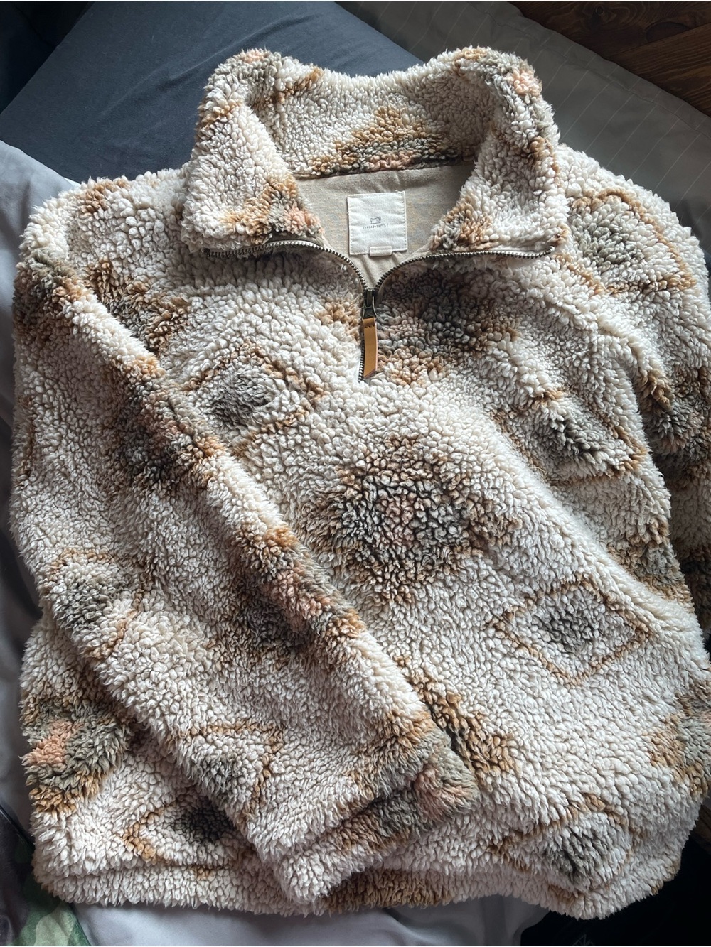 Thread & Supply Cream Aztec Sherpa Quarter-Zip Pullover